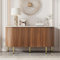 Merax Moderner Sideboard aus Holz,Tischplatte aus weißem Marmor,145x43x78cm mit Verstellbaren Regalen und Metallbeinen, Ideal für Wohnzimmer und Esszimmer – Nussbaum