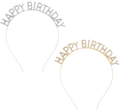 2 Stück Geburtstag Kronen Mädchen Stirnband, Silber Und Gold Geburtstag Tiara-Krone, Bling Strass Haarband, Happy Birthday Zubehör für Frauen Mädchen