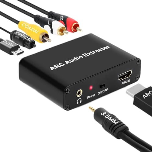 LICAEVEY Extractor de HDMI de 192 KHz con óptico Digital Toslink SPDIF/Coaxial y Analógico de 3.5 Mm L/R Converter de Audio Estéreo y Silencio Automovilístico para Altavoces de Sonido
