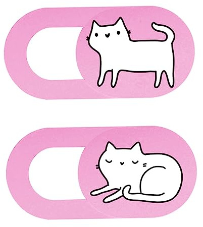 NUOBESTY 2pcs Pink Cat Webcam Privacy Covers Ultra Thin Laptop Camera Slider for Tablets and Desktops Peeping Protection to Prevent Hacking and Secure Personal Privacy