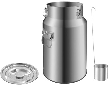 Jarra de leche de acero inoxidable 18 L, hermética, recipiente para leche con tapa y asa, jarra de leche Barista, para camping, barril de metal