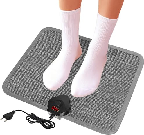 Fußwärmer Elektrisch Wärmepads – 230V Heizmatte Mit 1-12H Timer &7-Temp Heizstufen bis 60°C – 55W Fusswärmer Fußschalter & Thermostat Fussbodenheizung(Teppichmuster)