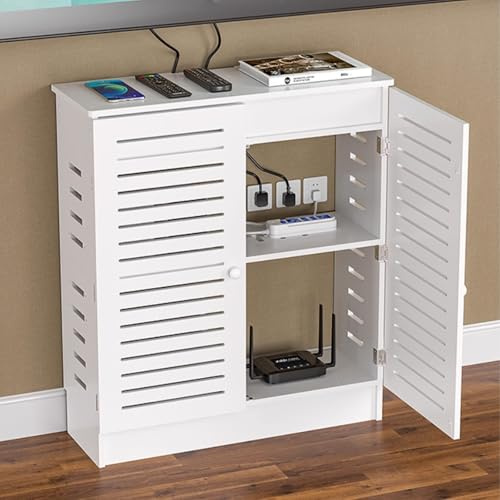 NKSTRWR Floor Standing Router Storage Box Modem,WiFi Wireless Router Storage Box,WiFi Hidden Cabinet,Modem Cable Cover For Home And Office(White,50x70x25cm/19.7x27.6x10)