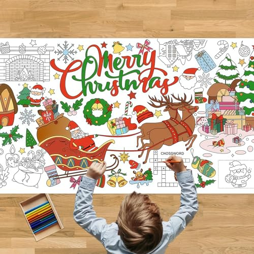 GWAWG Maltischdecke Weihnachten, Kreative Tischdecke Weihnachten für Kinder Familien, Papier Tischdecke zum Ausmalen, Weihnachtsdeko & Party Aktivität 183 x 79 cm