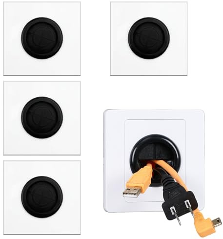 4Pcs Adjustable Wall Mount Cable Entry Cover Plates, Brush Faceplate Wire Hole Trims, Wall Outlet Wire Concealing Accessories