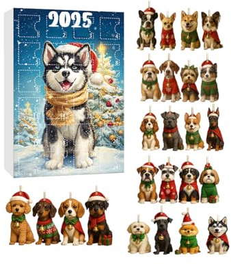 Adventskalender für Hunde 2025, Dekoration aus Acryl, 2D, 24 Tage, niedlich | Advent Ornamente für Weihnachten, Geburtstag, Party, Büro, Haus, Baumschule