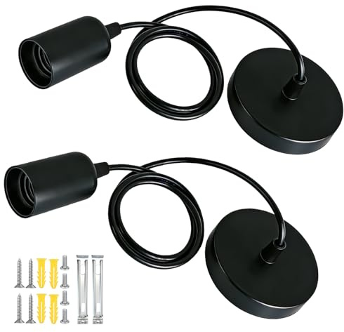 2 Stück Lampenaufhängung E27 mit Verstellbar Schnurpendel 100cm | Lampenkabel mit Fassung,DIY Pendelleuchte Lampenschirm,für Hängeleuchten Pendelleuchte Deckenlampe Wohnzimmer,Schwarz