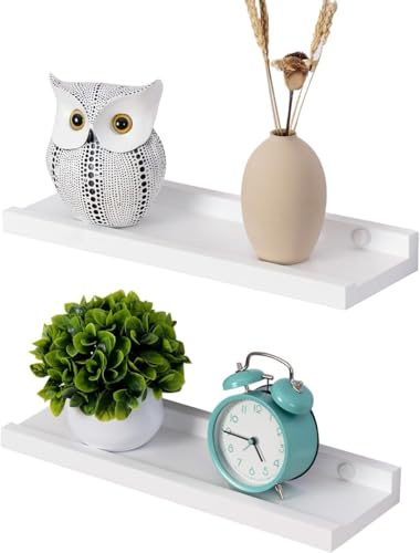 Gieanoo Weiß Schweberegal Holz 30CM 2er-Set Bilderleiste Weiss Regal | Weiß kleines Schweberegal Weiss Bücherregal Wand für Fotorahmen und Dekos für Schlafzimmer, Küche, Arbeitszimmer