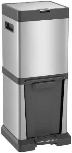 HOMCOM Mülleimer 20+14L 2 Fächer Deckel Fußpedal Silber 32,5x31,5x78 cm