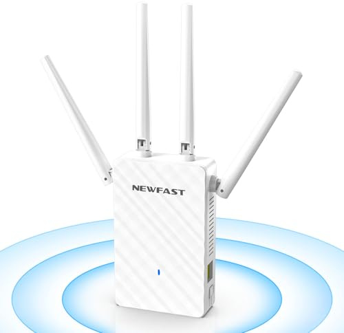 NEWFAST WLAN-Repeater 300 Mbps RE516, leistungsstarker WLAN-Verstärker mit 4 Antennen, WLAN-Extender mit Ethernet-Port, kompatibel mit allen Internetboxen, WPS-Konfiguration mit einem Klick