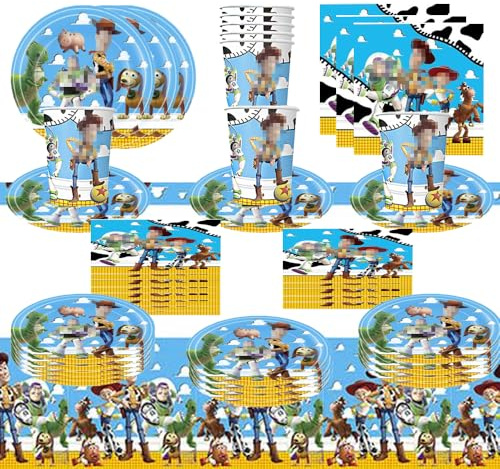 Decoración Cumpleaños Vajilla Cumpleaños Juego de Vajilla para Fiestas, Platos y Vasos para Cumpleaños Servilletas Mantel Apto para 20 personas (WJ1)