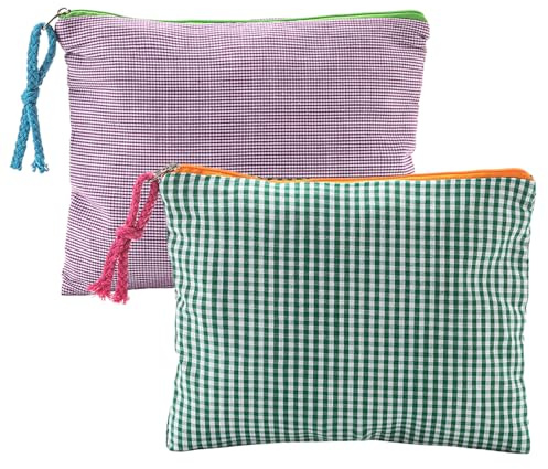 DYSWTUE 2 Piezas Bolsa de Cosméticos, Pequeña Bolsa de Cosméticos a Cuadros, Portátil y Liviana, Utilizada para Almacenar Cambios, Cosméticos, Productos para El Cuidado de la Piel