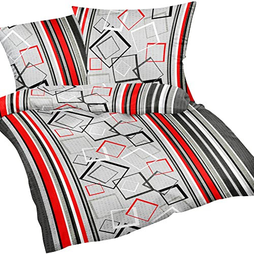 2-teilige Seersucker Bettwäsche 155x220cm und 80x80cm - Modern Neutral Karo - 100% Baumwolle, Übergröße (305/6)