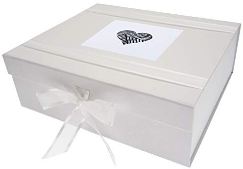 White Cotton Cards Alphabetics, Large Keepsake Box, Grey Heart, White Board, Multi-Colour, 27.2 x 32 x 11 cm