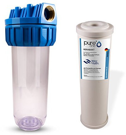 PureOne KBS1 Kerabakt-Set. 1-Stufige Filteranlage. Keimfiltration - Viren, Sporen und Krankheitserreger. Filtergehäuse mit Keramik Filterkartusche. Für Regenwasser, Brunnenwasser, Zisterne. 10 Zoll