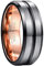 NUNCAD Men's Rings 8mm Rose Gold Tungsten Carbide Ring Silver Brushed Wedding Band with Black Groove Beveled Edges Size W