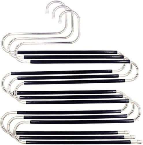 Trouser Hanger, 3 Pack Hangers Space Saving S-Type Clothes Pants Non-Slip Closet Organizer for Scarfs Jeans Trousers Towels