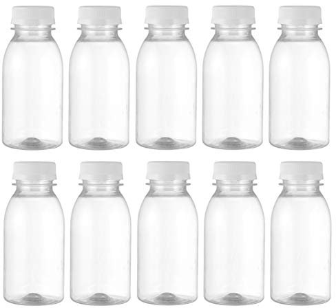 Hemoton Botellas de Plástico Vacías Recipiente de Leche Botellas de Jugo Desechables con Tapas Blancas Juego de 10 250 Ml