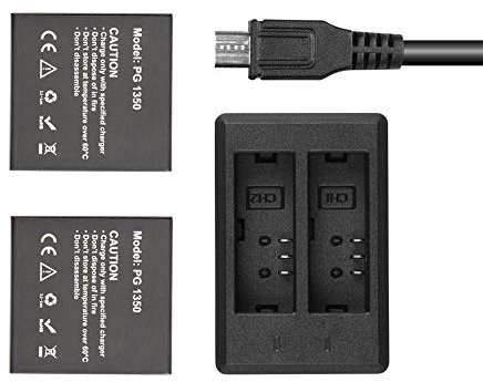 AKASO Batterie Rechargeable 2 x 1350mAh avec Double Chargeur USB pour Caméra Sport Brave 7 LE