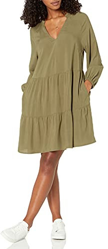 The Drop Damen Gestuftes Minikleid mit Rüschenausschnitt von @caralynmirand, Olivgrün, XL