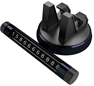 LIANYG Temporary Parking Card Luminous Temporary Stop Sign Universal Mobile Phone Car Number Holder 360° Rotation Moving Car Parking Number Plate Card Silver 18 (Color : Black)