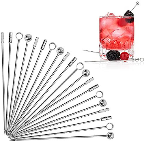 Cocktailspieße Cocktail Picker aus Edelstahl Cocktail-Sticks Wiederverwendbare Langlebig Obst-Sticks Cocktail Spieße für Bar, Grillen, Snacks, Fingerfood, Kleine Snacks, Antipasti,Cocktails 20 Stück
