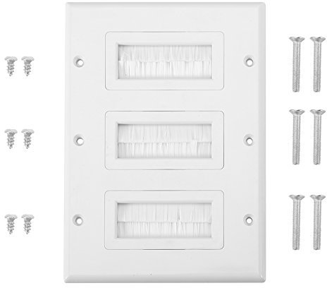 Wall Plates, Plastic Anti-dust Brush Cable Wall Plate Port Insert Cover Outlet Mount Multimedia Panel New(Three Mouths)