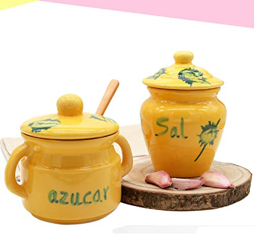 MiguiBu Azucarero Vintage con Salero | Cerámica | Hecho en España | Con Tapa | Salero y Azucarero Cocina