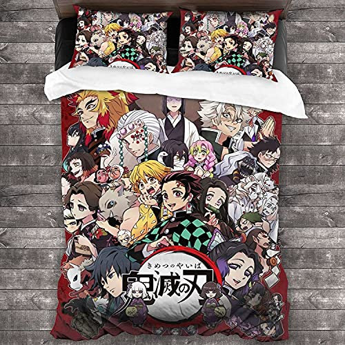 ANSSON Demon Slayer Anime Bettwäsche + 2 Kissenbezug Kinder Bettbezug für Shinobu Nezuko Fans,Kamado Tanjirou Muster Teenager-Bettwäsche Set (135x200cm+80x80cmx2, Demon2)
