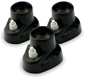 AMARCORDS - 3 Appliques en porcelaine avec bouton, prise E27, base avec interrupteur, douille vintage de couleur NOIR MAT