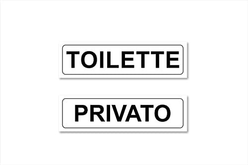 TLDSHOP® - Kit di Adesivi Targhetta per Porte - PVC Adesivo Resistente - Lavabile - Misure 21x6cm: (PRIVATO + TOILETTE)
