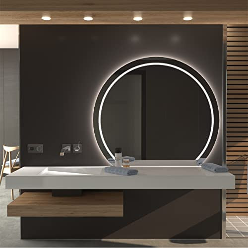 SARAR Halbrunder Spiegel mit LED-Beleuchtung 104 x 125 (D) cm Halbkreis Wandspiegel Mirror Spiegel Bad mit Licht Adeo C1