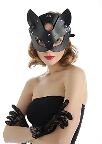Limmion Sexy Fuchs Maske Catwoman Maske PU Leder Katzenmaske Maskerade Halbgesichtsmaske Schwarz Halbe Maske Cosplay Kostüm Ledermaske Halloween Make-Up Party Ostern Karneval Masquerade Augenmaske