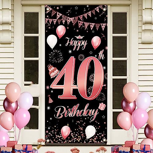40.Geburtstag Deko Frauen, Roségold Banner Hintergrund, Deko 40. Geburtstag Frauen, Happy Birthday Banner 40 Geburtstag Frau, Geburtstagsdeko Banner für 40.Geburtstagsfeier, 185 × 90 cm