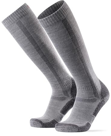 DANISH ENDURANCE Kniehohe Merinowolle Wandersocken, Lange Outdoor & Trekkingsocken, Kniestrümpfe, Thermosocken, Gepolstert & Anti-Blasen, für Damen & Herren, Grau, 35-38