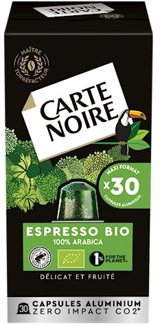 CARTE NOIRE - Capsules de Café Bio Compatibles Nespresso® - Café Arabica - 30 Capsules Aluminium - Fabriqué en France