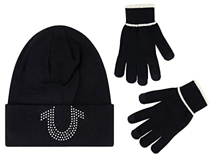 True Religion Beanie Hat and Touchscreen Glove Set