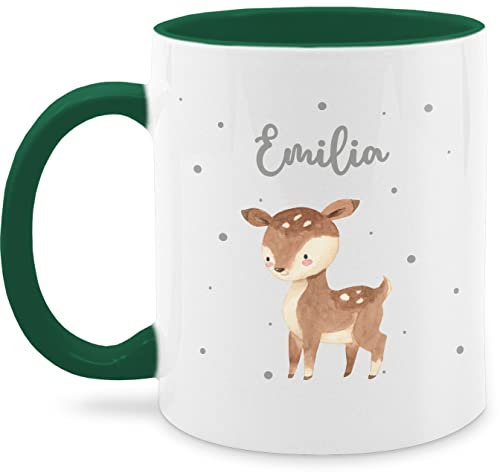 Tasse Tassen 325ml - Süßes Reh mit Namen personalisiert I - 325 ml - Dunkelgrün - kaffeetasse kinder kindergarten rehkitz name glühweintassen einem tier waldtiere kaffeetassen tiere tiermotiv