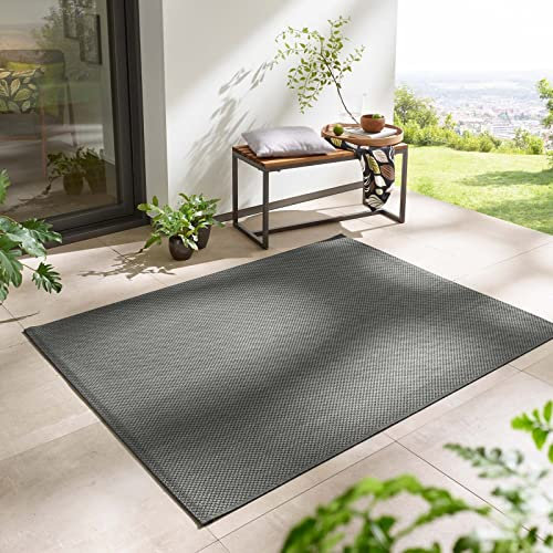 Taracarpet In- & Outdoor Teppich Wetterfest Wohnzimmer Balkon Küchenteppich Flachgewebe sisaloptik meliert Einfarbig Uni anthrazit dunkelgrau 120x160 cm