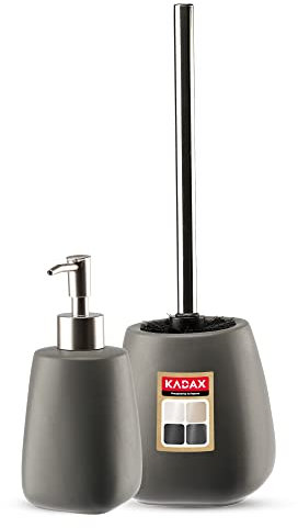 KADAX 2-teiliges Badezimmer Set aus Keramik, Badaccessoires, Badzubehör, Seifenspender, Badezimmerbecher, Seifenschale und WC-Bürste (Bürste&Spender Anthrazit)