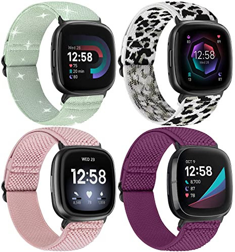 TumpCez Elastisches Nylon Armband Kompatibel mit Fitbit Versa 4/Fitbit Sense 2/Fitbit Versa 3/Fitbit Sense, Verstellbar Dehnbar Solo Loop Weiches Uhrenarmband Sport Ersatzarmband für Damen Herren