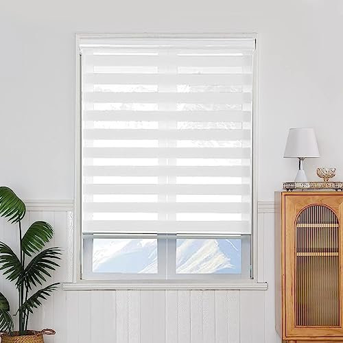 Doppelrollo Klemmfix Verdunkelung 120 x 300 cm Sichtschutz Sonnenschutz Seitenzugrollo Sichtschutz inkl. Montagematerial für Fenster und Tür, Weiß