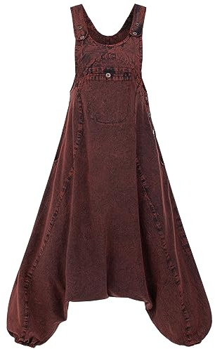 Kunst und Magie Damen Latzhose Hippie Haremshose Goa Hose Boho 70er Jumpsuit Overall Stonewashed Catsuit