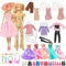 36 Kleidung für Puppen, Rosa Kariertes Kleid mit Hut Goldfarbenes Pailletten Top Hosen Set Winterpullover Kurze Kleider mit Schal 2 Kleider Schuhe Handtaschen Schmuck Zubehör für 11,5 Zoll Puppen