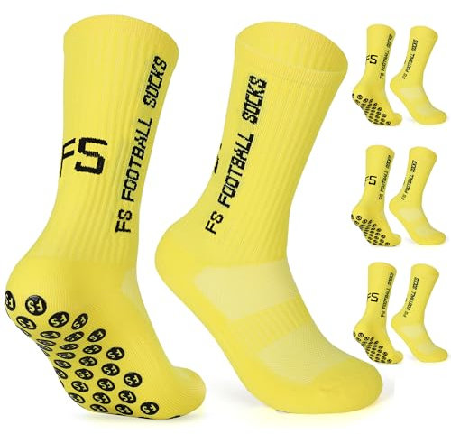 Gohanny Fußballsocken 3 Paar Rutschfeste Fußball Socken, Größen 39-36, Fussball Socken für Damen & Herren - Anti-Rutsch Grip Fußball Socken- Sportsocken Atmungsaktiv, Gelb
