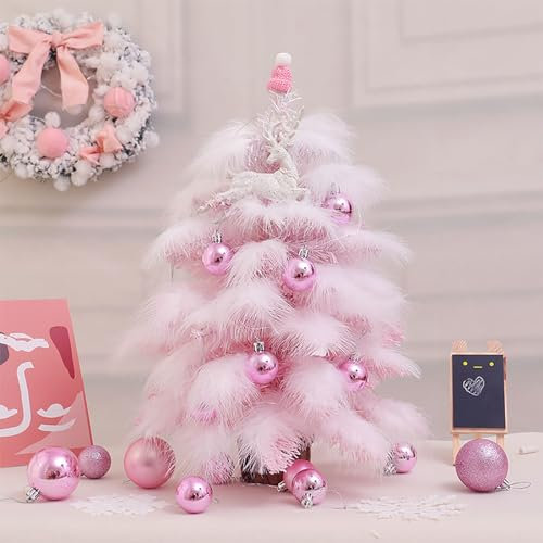 MOWEO 45cm/60cm Mini Árbol de Navidad Rosa,Mini Árbol de Navidad Artificial,con Base y Luz y Pequeños Adornos Decoración Navideña de Interior para Espacios Pequeños.