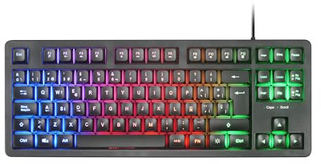 Mars Gaming MK023, Tastiera Gaming TKL, Tecnologia Ibrida H-Mech, Illuminazione FRGB Rainbow, Anti-ghosting, Compatibilità Universale, Nero, Lingua Spagnola