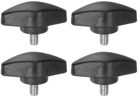 sourcing map 4 pomos de mariposa en T M5 x 8 mm, rosca macho estándar de plástico, manijas de sujeción manual, tornillo de pulgar, color negro