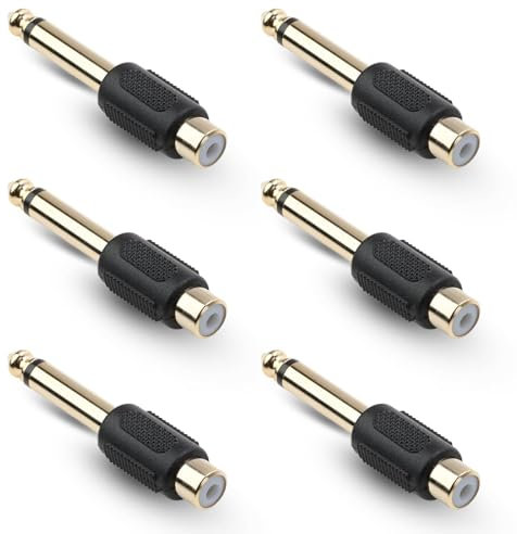 6 Pezzi Adattatore Femmina RCA a Jack 6,3 Mono, Adattatore Audio da 6.35mm (1/4 di Pollice) Maschio a Femmina RCA, Jack 6.35 mm Maschio Mono Connettore per Fotocamere Microfono Altro (Placcati Oro)