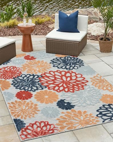 MY-RUG Outdoor Teppich wetterfest 100 x 160 cm, UV beständig & robust für Garten Terrasse, Balkon Küche & Wohnzimmer, kurzflor waschbarer Wohnzimmerteppich, Bramble